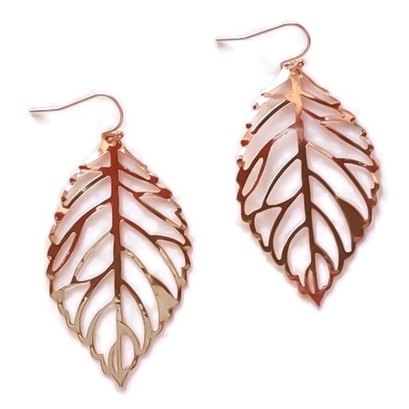 🍃 Small Filigree Leaf Dangle-Drop Earrings Gunmetal, Gold, Silver, & Rose Gold - Picture 2 of 9